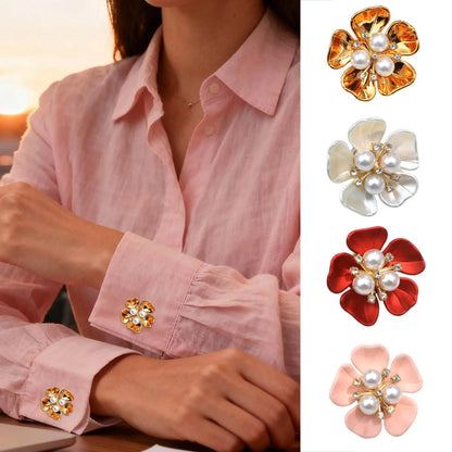 Flower Pearl Button Brooch