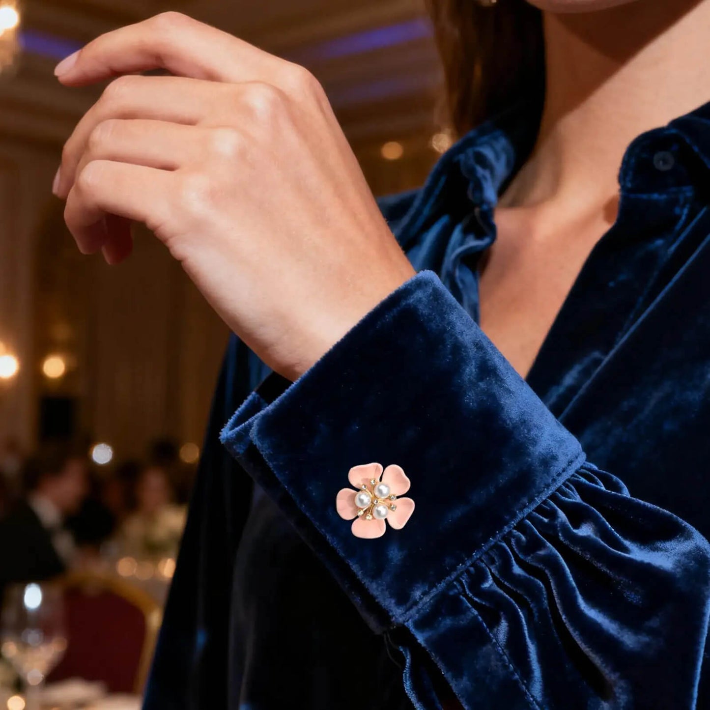 Flower Pearl Button Brooch