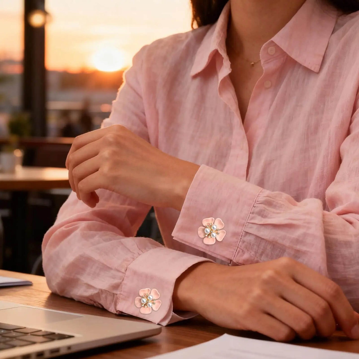 Flower Pearl Button Brooch